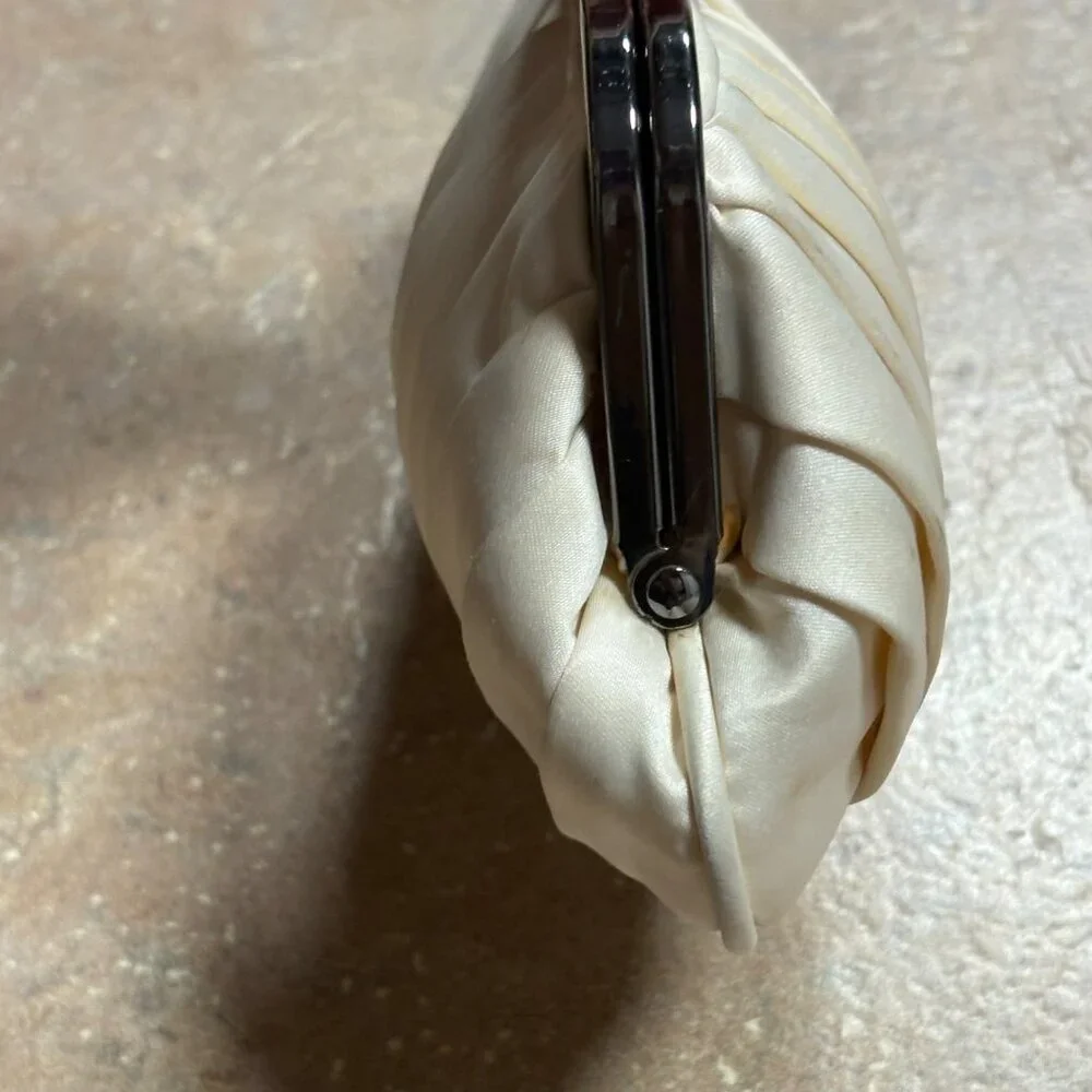 Vintage Kate Landry Pleated Satin Clutch Silver Chain Strap & Rhinestone Clasp - Picture 9 of 16